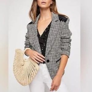 Free People Black White Houndstooth Rodeo Blazer Jacket Size L